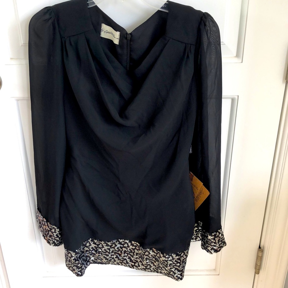 NWT Gorgeous Sequin Edging Sheer Arms Holiday Black LightInTheBox Dress